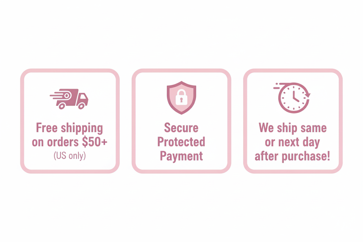 I need there to be three squares, one says "Free shipping in orders $50+ (US only)" another says "Secure Protected Payment" and another one says "We ship same or next day after purchase!"